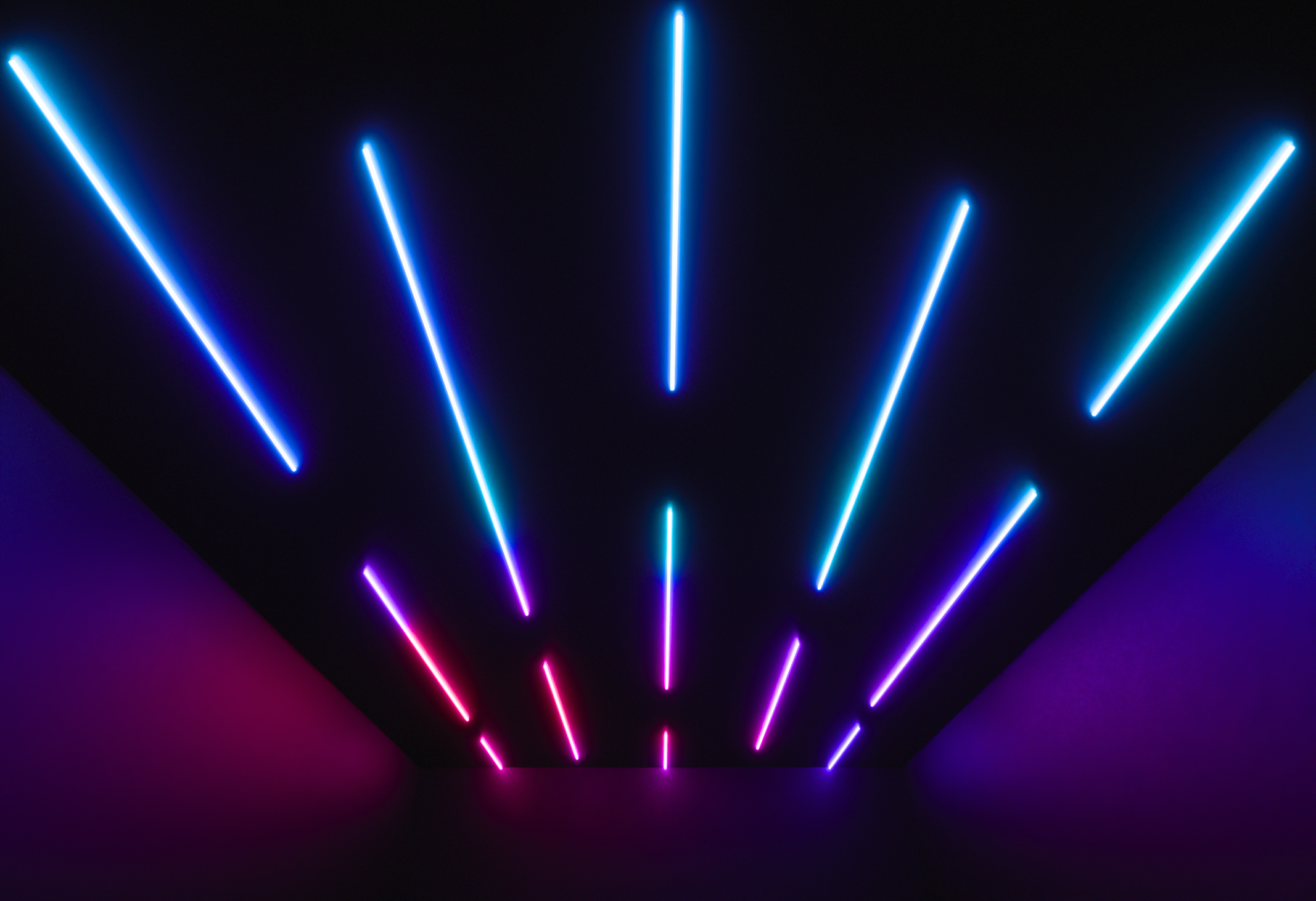 Front-facing view of Stratus light rows across a room ceiling