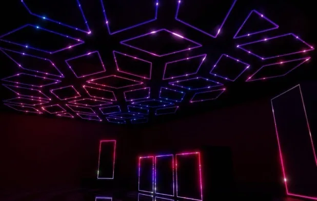 Violet geometric panel lighting concept