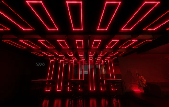Red geometric panel lighting concept