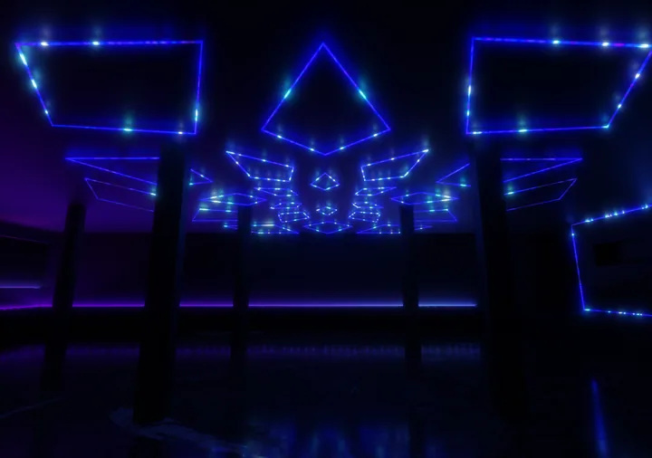Blue geometric panel lighting concept