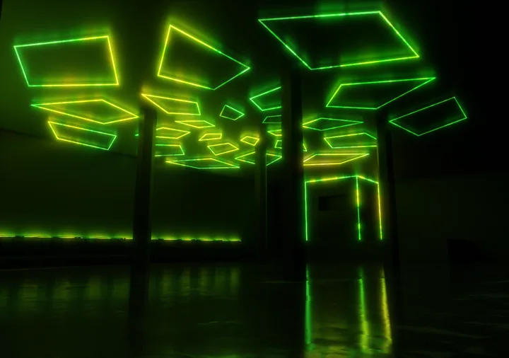 Green geometric panel lighting concept
