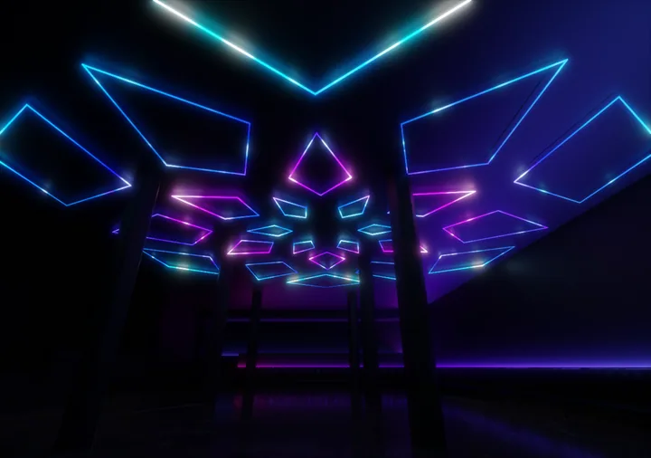 Blue geometric panel lighting concept