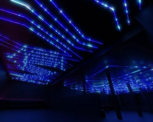 Blue geometric panel lighting concept