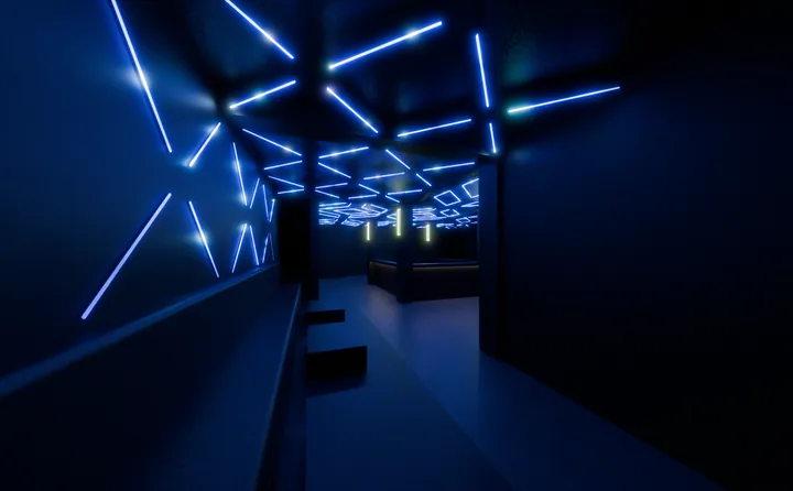 Blue geometric panel lighting concept