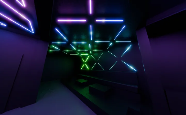 Blue geometric panel lighting concept