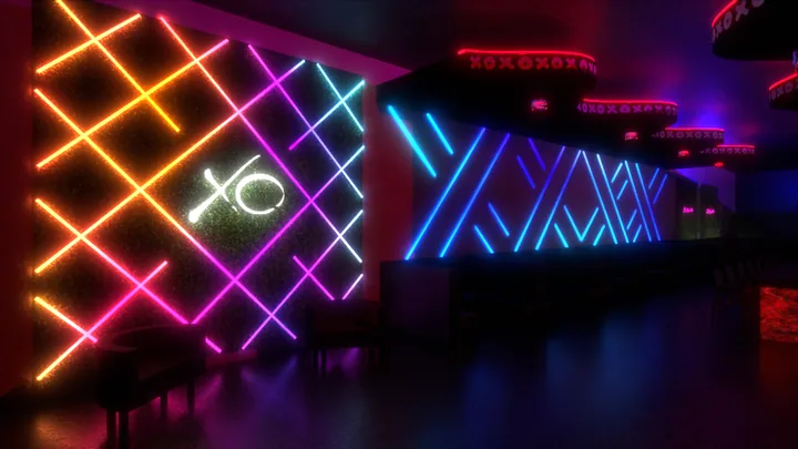 Magenta geometric panel lighting concept