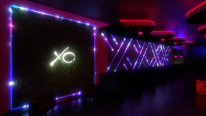Violet geometric panel lighting concept