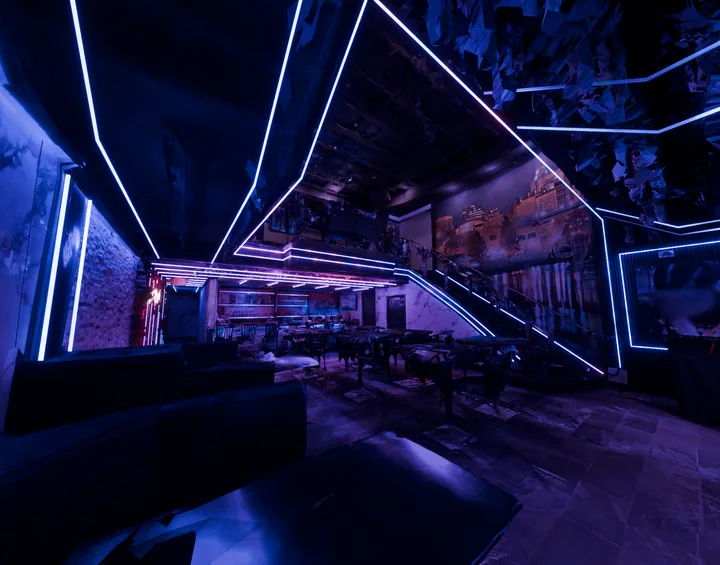 Blue linear beam ceiling lighting concept