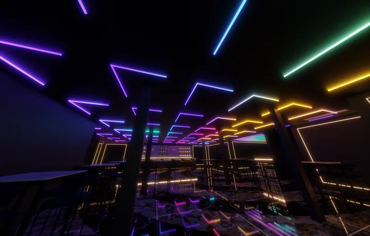 Multicolor linear beam ceiling lighting concept