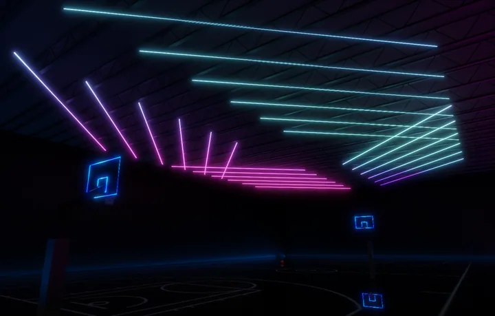 Blue linear beam ceiling lighting concept