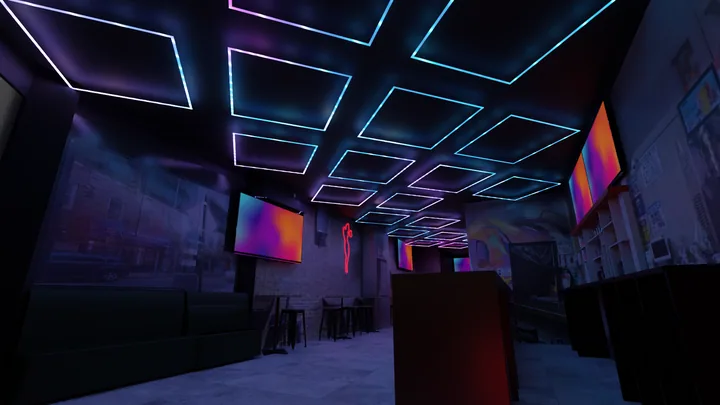 Blue linear beam ceiling lighting concept
