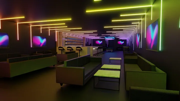 Orange linear beam ceiling lighting concept