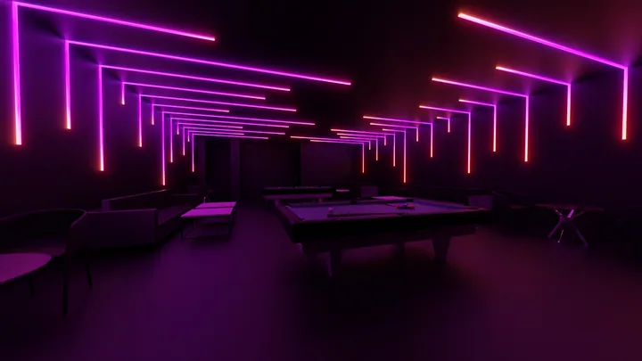 Magenta linear beam ceiling lighting concept