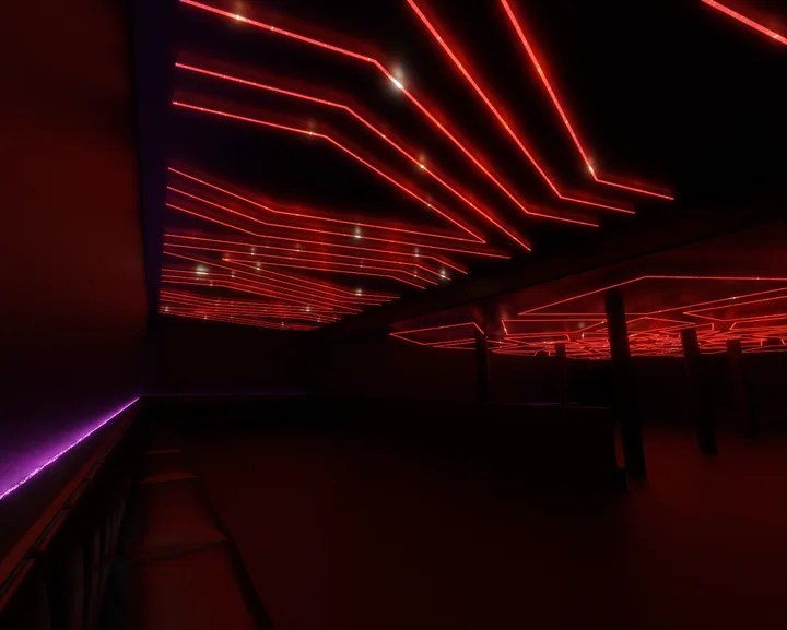 Red linear beam ceiling lighting concept