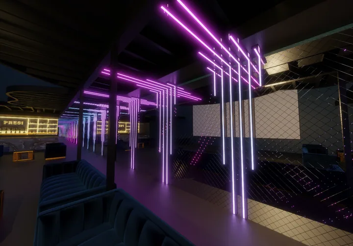 Magenta linear beam ceiling lighting concept