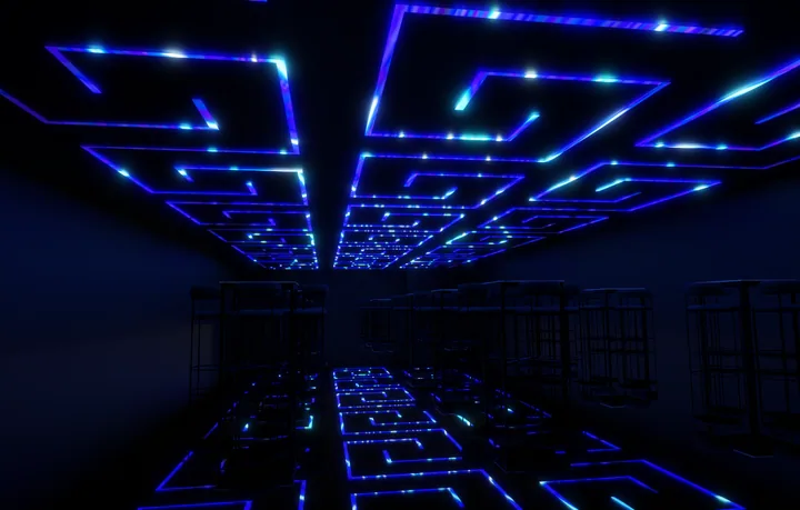 Blue maze & grid lighting concept