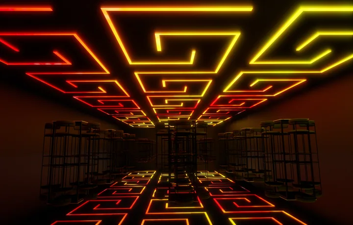 Orange maze & grid lighting concept