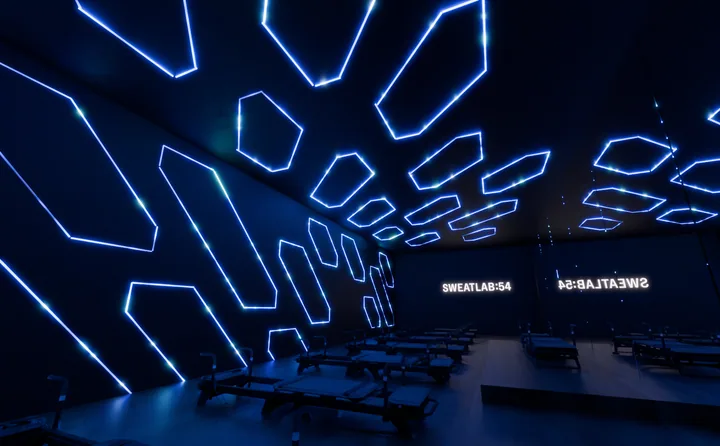 Blue maze & grid lighting concept