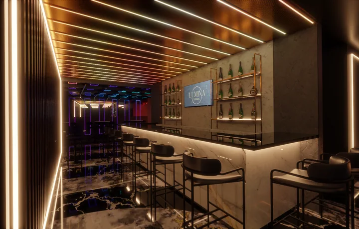 Orange feature wall & bar lighting concept