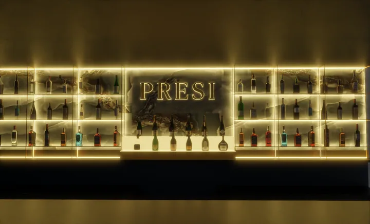 Amber feature wall & bar lighting concept