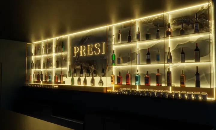 Amber feature wall & bar lighting concept