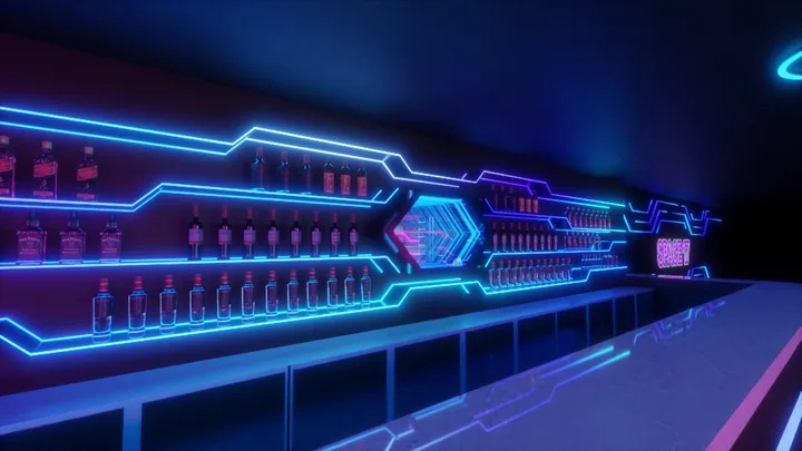 Blue feature wall & bar lighting concept