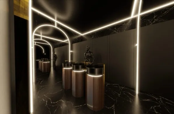 Orange feature wall & bar lighting concept