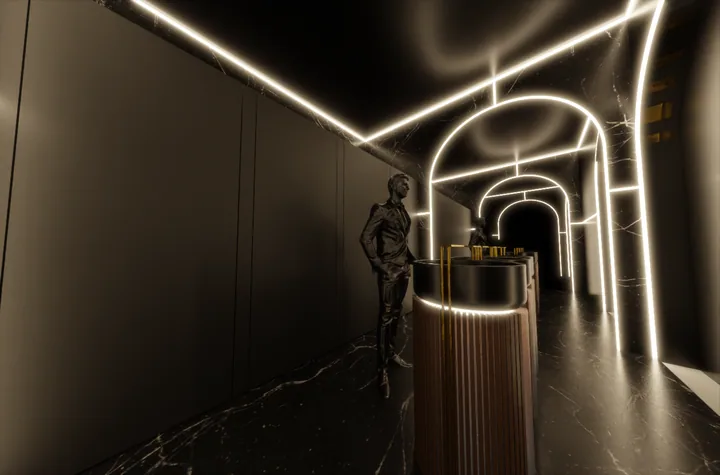 Orange feature wall & bar lighting concept