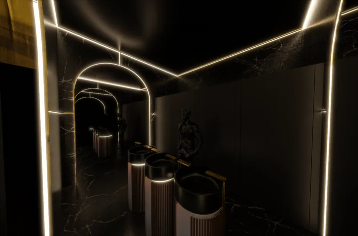 Orange feature wall & bar lighting concept