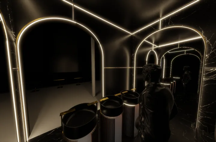 Orange feature wall & bar lighting concept
