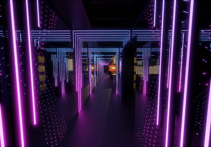 Violet feature wall & bar lighting concept