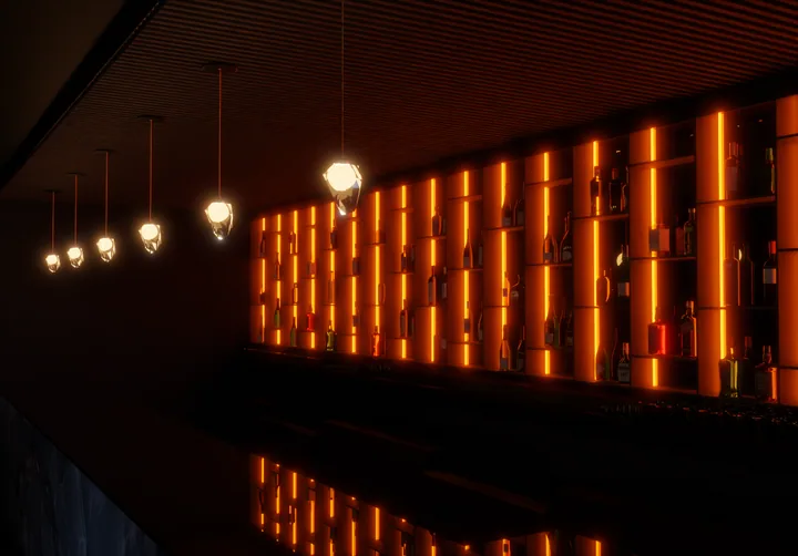 Orange feature wall & bar lighting concept