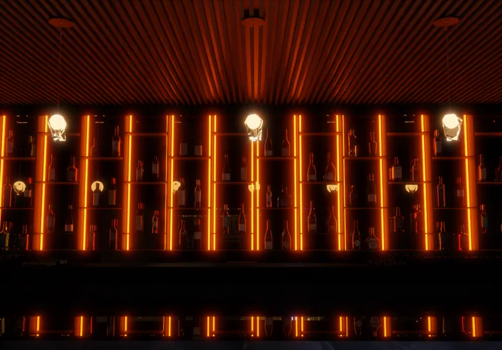 Orange feature wall & bar lighting concept