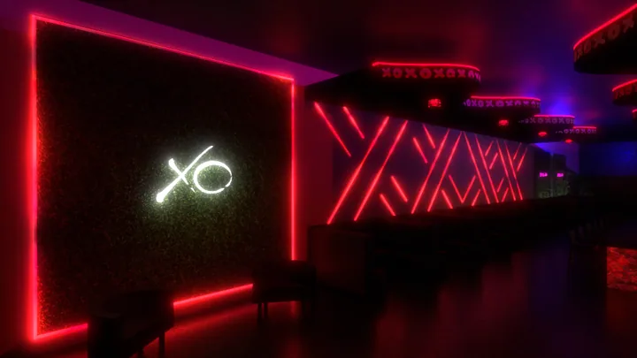 Magenta feature wall & bar lighting concept