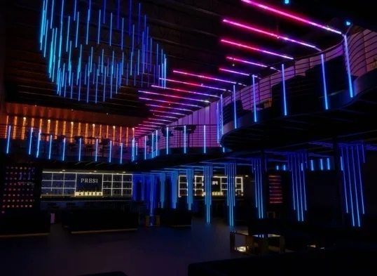 Violet feature wall & bar lighting concept
