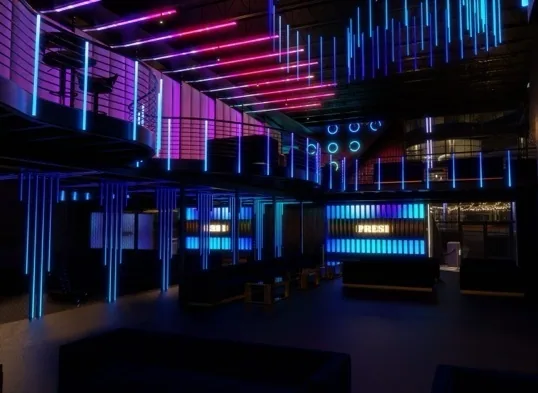 Violet feature wall & bar lighting concept