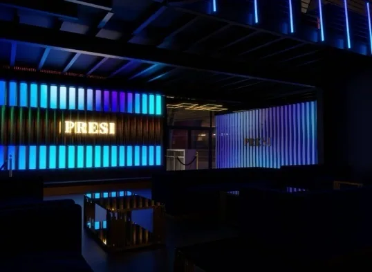 Blue feature wall & bar lighting concept