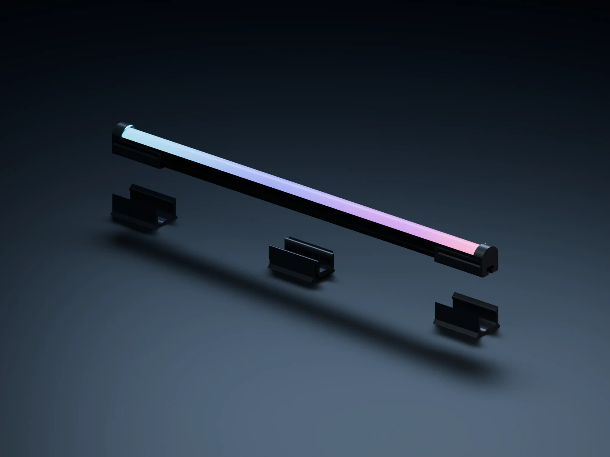 Original Loomx bar above its end-cap and mid-span snap baseplates